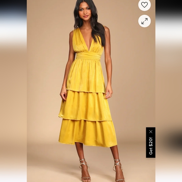 Lulu's Mustard Yellow Satin Tiered Maxi Dress - Picture 1 of 10